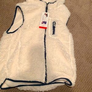 White medium vest with hood.